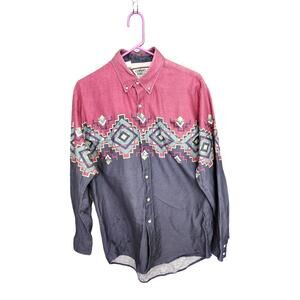 Cowboys Turtle Shirt Mens Large Western Stripe Geometric Aztec Long Slee:ve